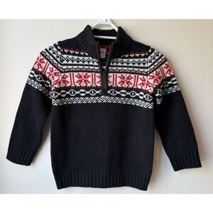NWOT Carters Fair Isle 1/4 Zip Sweater Size 5 Black Holiday Family Photos Preppy